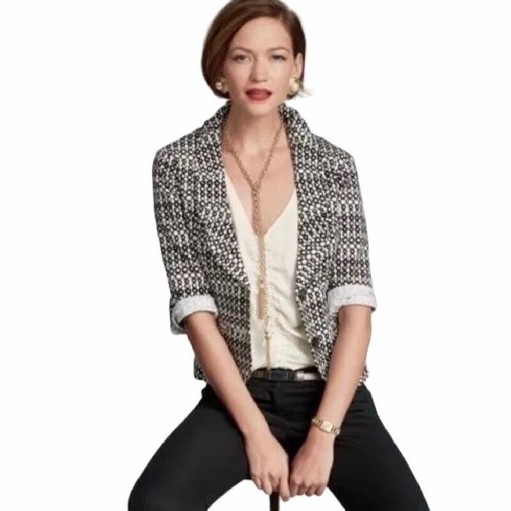 CAbi Du Jour Blazer Womens 4 Black Cream Geometric Cotton Jacket 298